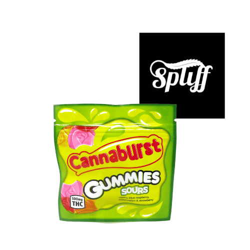 Cannaburst Gummies Sours - Cherry, Blue Raspberry, Watermelon Cannabis-infused gummies with sour flavors, perfect for discreet consumption.