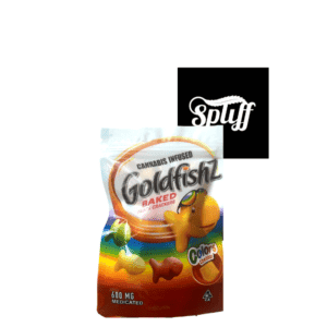 Cannabis-infused Goldfish crackers for dispensary customers, colorful snack option.
