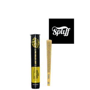 Pre-rolled joint with packaging from Spliff Nation Dispensary, cannabis product.