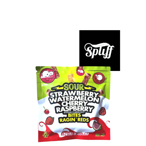 Sour Fruit Gummies - Spliff Nation Dispensary Sour fruit gummies with strawberry, watermelon, cherry, and raspberry flavors at Spliff Nation.
