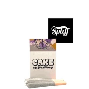 Dispensary sign with Cake product packaging at Spliff Nation in Miami.