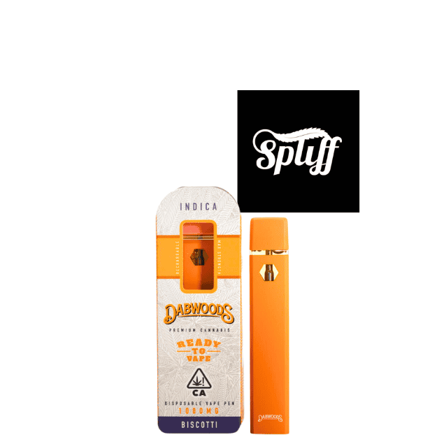 Dabwoods Disposable Vape Pen - Indica Strain Dabwoods disposable vape pen with Indica strain, orange design, and logo.