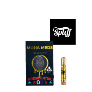 Muha Meds Presidential OG cannabis cartridge and packaging at Dispensary.