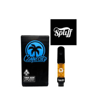 Connected cannabis resin vape cartridge with palm tree logo at Dispensary.
