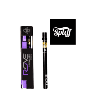 Rove disposable vape pen with purple packaging and logo.