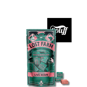 Cannabis-infused Watermelon Hash Rosin Gummies from Lost Farm dispensary.