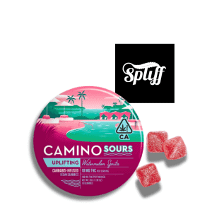 Kiva Camino Sours Uplifting Watermelon Spritz Gummies 100mg THC vegan cannabis gummies with sour coating in Miami, FL Dispensary
