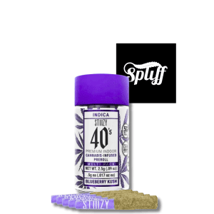 STIIIZY 40’s Blueberry Kush infused pre-rolls 5 pack with kief coated premium indoor cannabis joints